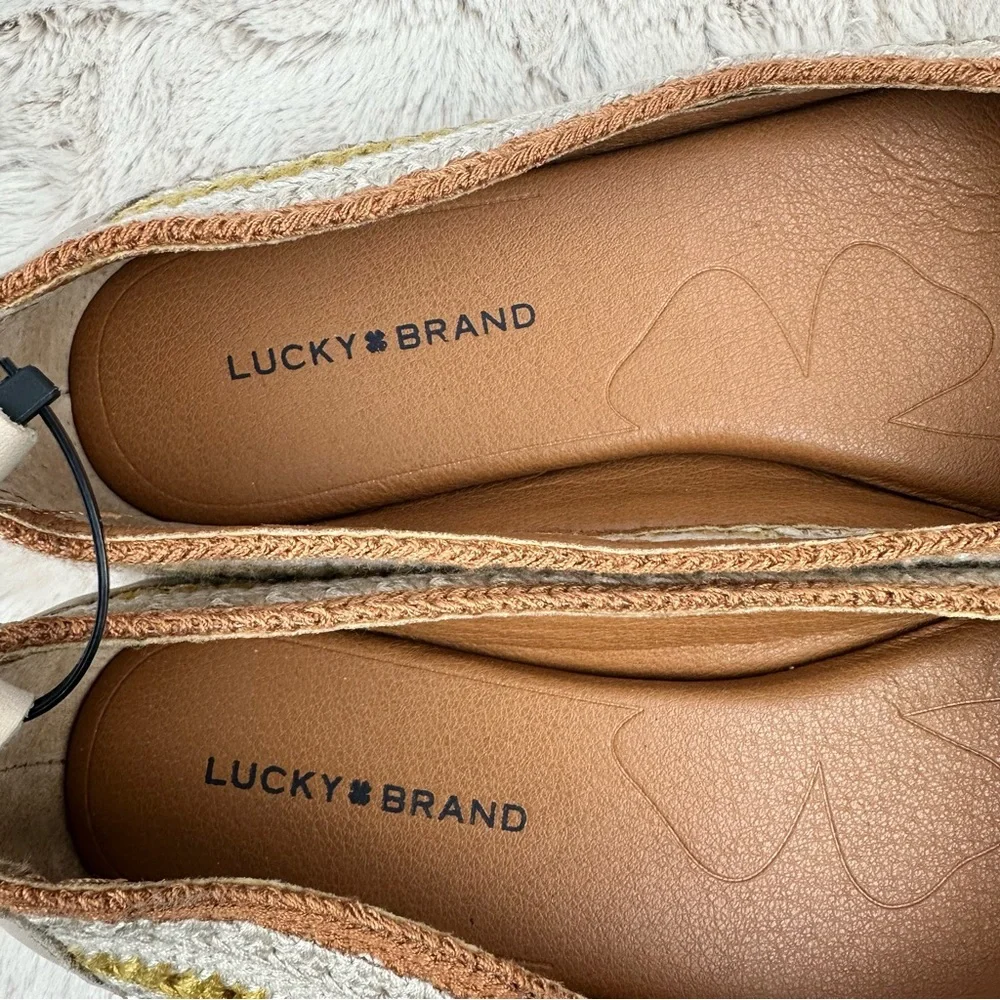 Lucky Brand Woven Ballet Flats Neutral Boho Striped Sz 9.5